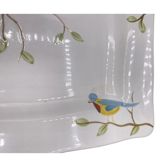 Pier 1 Robin Square Dinner Plates 10.75" vintage handpainted birds stoneware - Picture 3 of 6